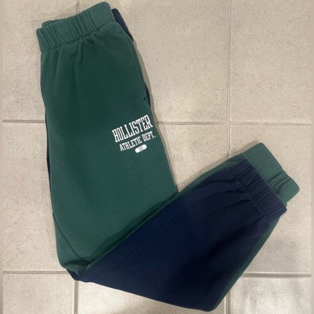Hollister Colorblock Two-Tone Sweatpants Size Large Logo Green Blue Fleece